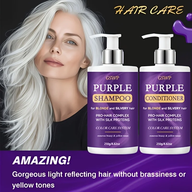 GSWP Purple Shampoo & Conditioner Set, Removes Brassy Yellow Tones,Reduces Frizz and Split Ends, Deeply Moisturises.250+250g