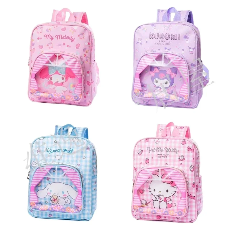 Sanrio Animation Cartoon Kuromi Kawaii Japanese School Bag Children's Leather Waterproof Backpack Cartoon Stitching Student Gift