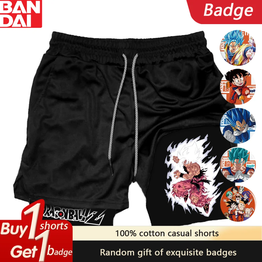 Pantalones cortos con estampado de Anime Dragon Ball para hombre y mujer, pantalones deportivos informales dos en uno transpirables de secado rápido para correr, verano 2025