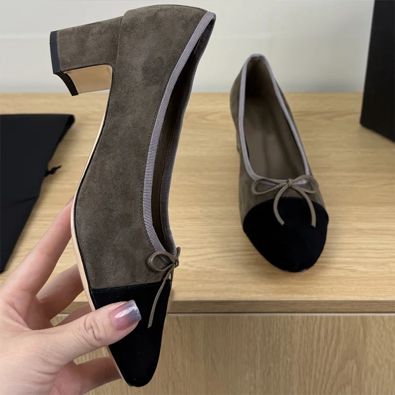 

Высококачественные женские туфли-балетки на высоком каблуке с верхом из овчины, новая модель весна 2026, артикул 25110899