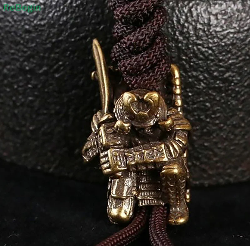 1pc Samurai EDC Knife Bead Brass Lanyard Pendant Outdoor Flashlight Woven Japanese Broadsword