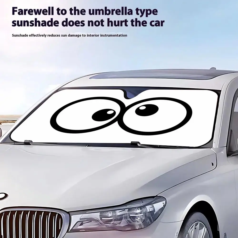 Funny white expression Sun Visor Retractable Car Sun Visor Anti-Glare UV Protection Front Window Sunshade