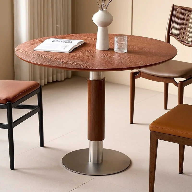 Vintage Solid Wood Round Restaurant Dining Table for Small Apartment Homestay Hotel Milk Tea & Coffee Shops-Household Use