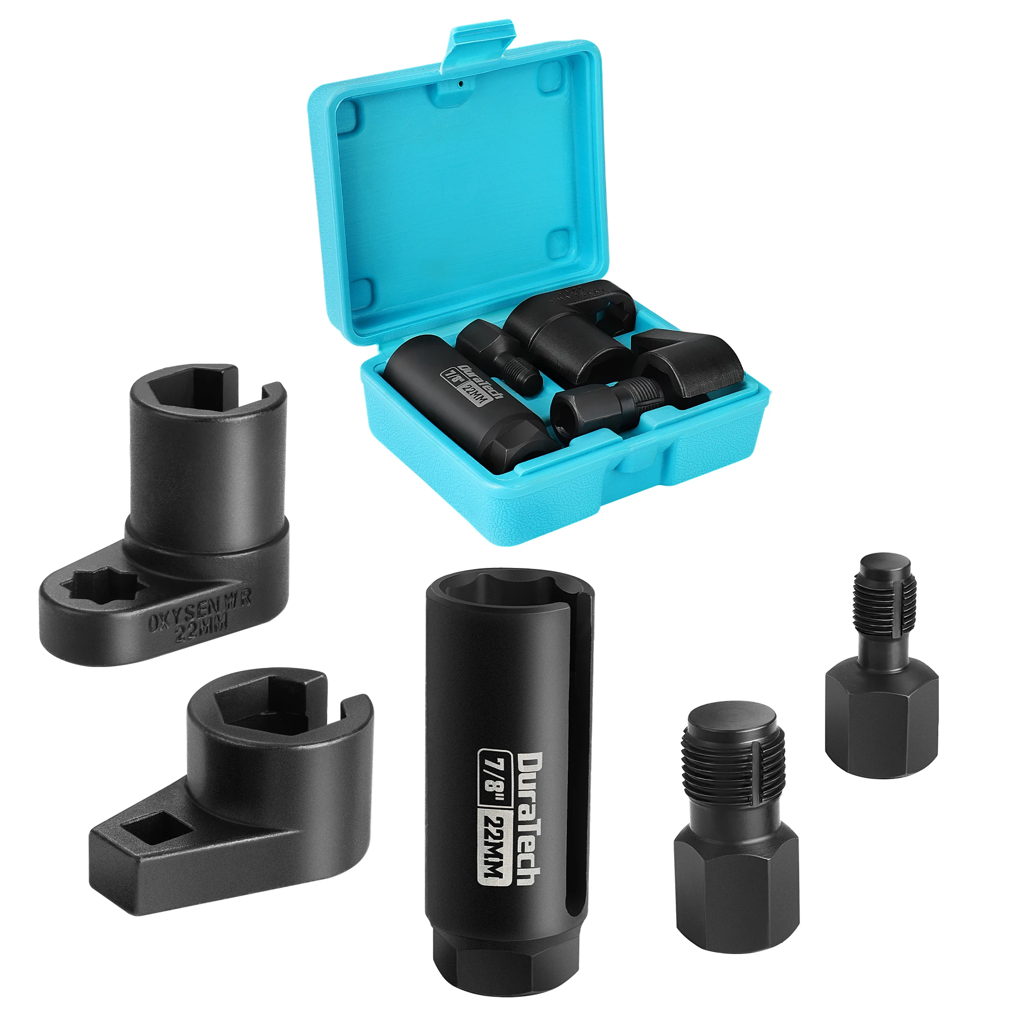 

DURATECH 5PCS O2 Oxygen Sensor Socket Thread Chaser Set 3/8" 1/2" Drive x 7/8" 22mm Oxygen Sensor Wrench Remover