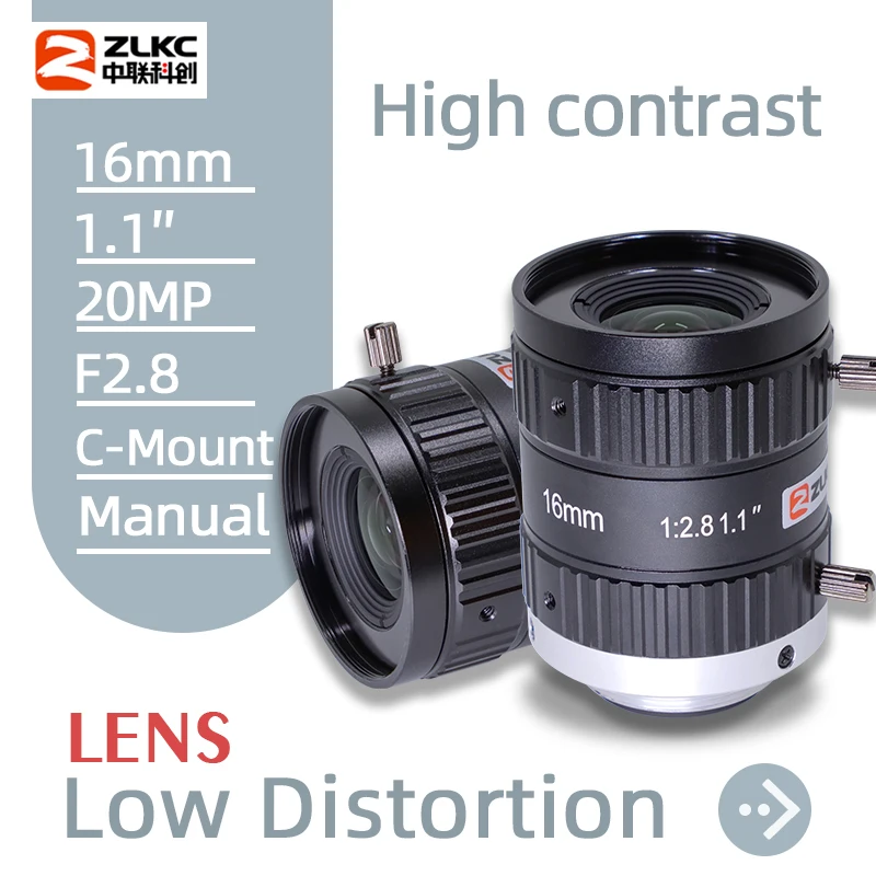 

ZLKC 1.1 Inch C Mount Lens 20MP High Contrast HD 16mm Fixed Focus FA Camera Lens F2.8 Low Distorsion CCTV Parts Cameras