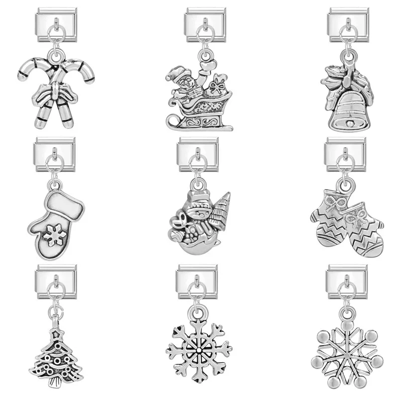 Paderison Christmas Bracelet Candy Snowflake Sleigh Italian Charm Links Fit 9mm Bracelet Stainless Steel DIY Jewelry Making