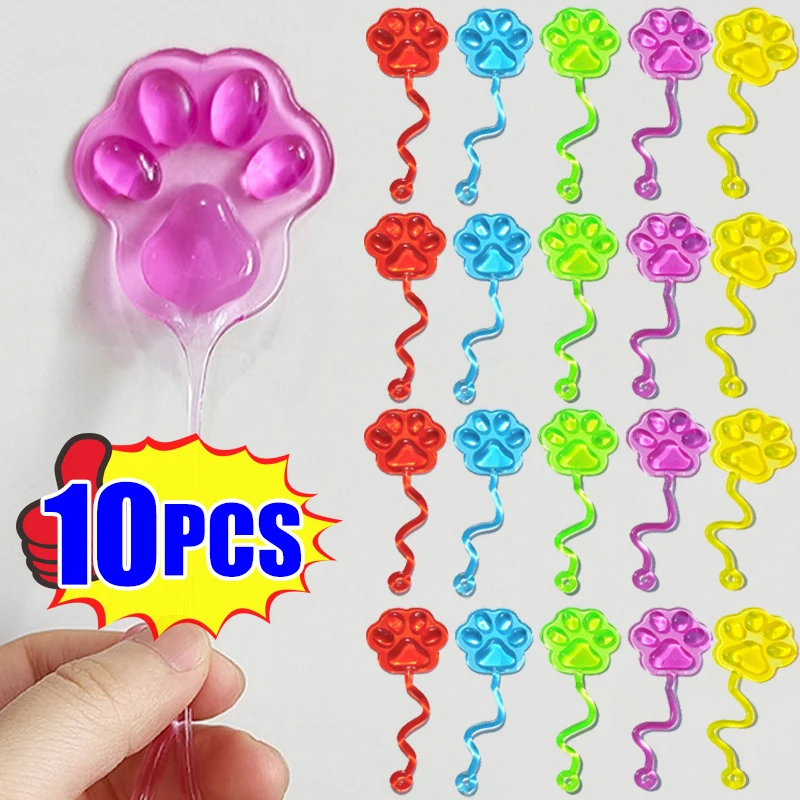 10Pcs Elastic Retractable Sticky Cat Claw Toy Stretchable Wall-sticking Toy Children Birthday Party Cute Cat Claw Climbing Game