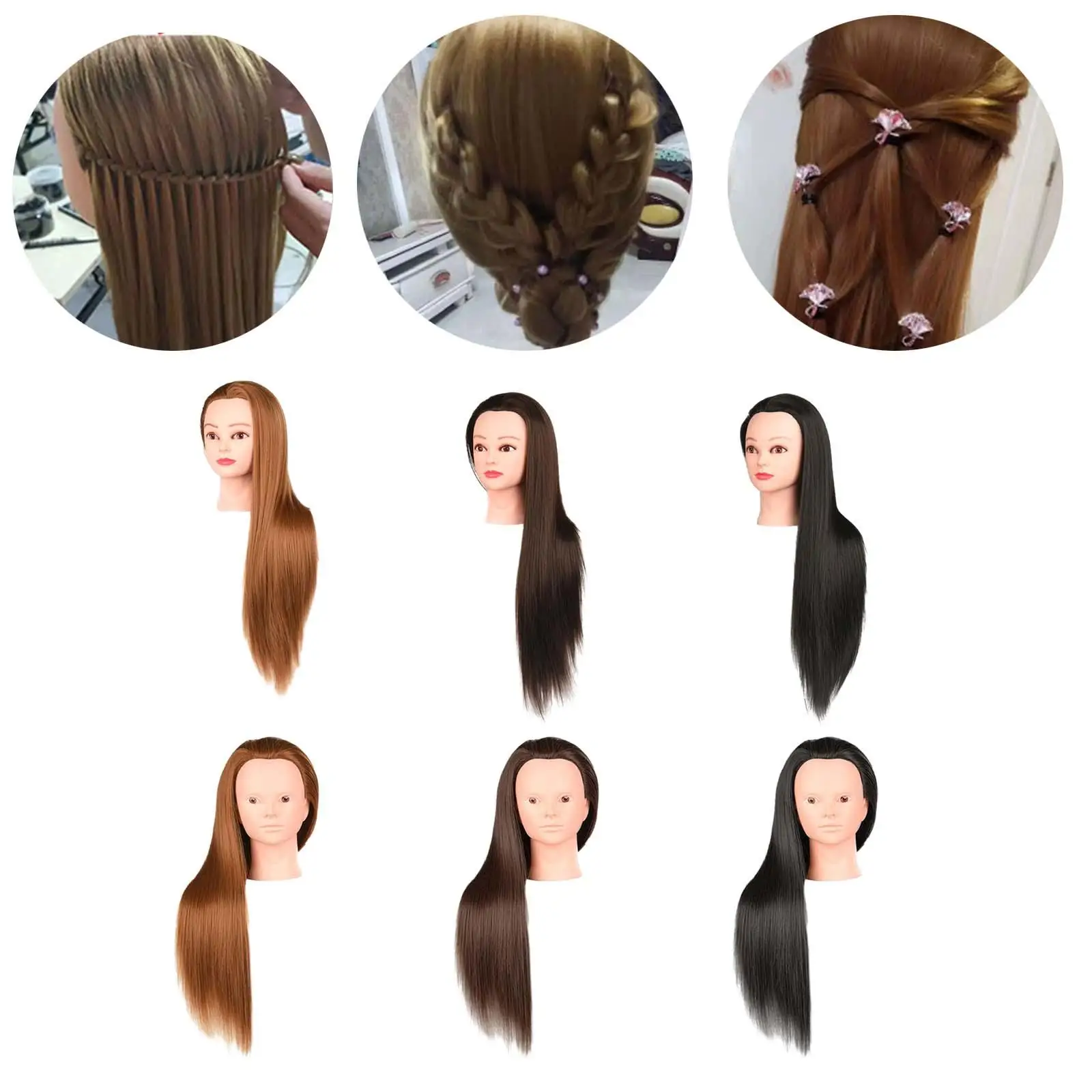 Hairdresser Practice Doll Head with Long Synthetic Hair and PVC Material for Cutting Styling Braiding Training Salon School Use
