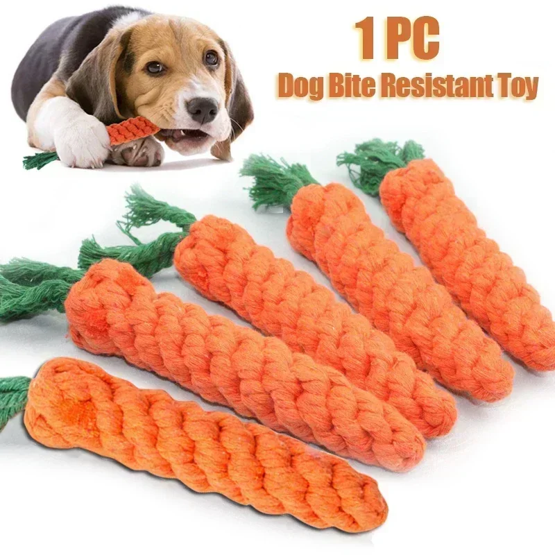 Carrot Dog Bite Rope Pet Dog Toys Cat Dog Chew Toys Safe Durable Braided Bite Resistant Puppy Molar Cleaning Teeth Cotton Rope