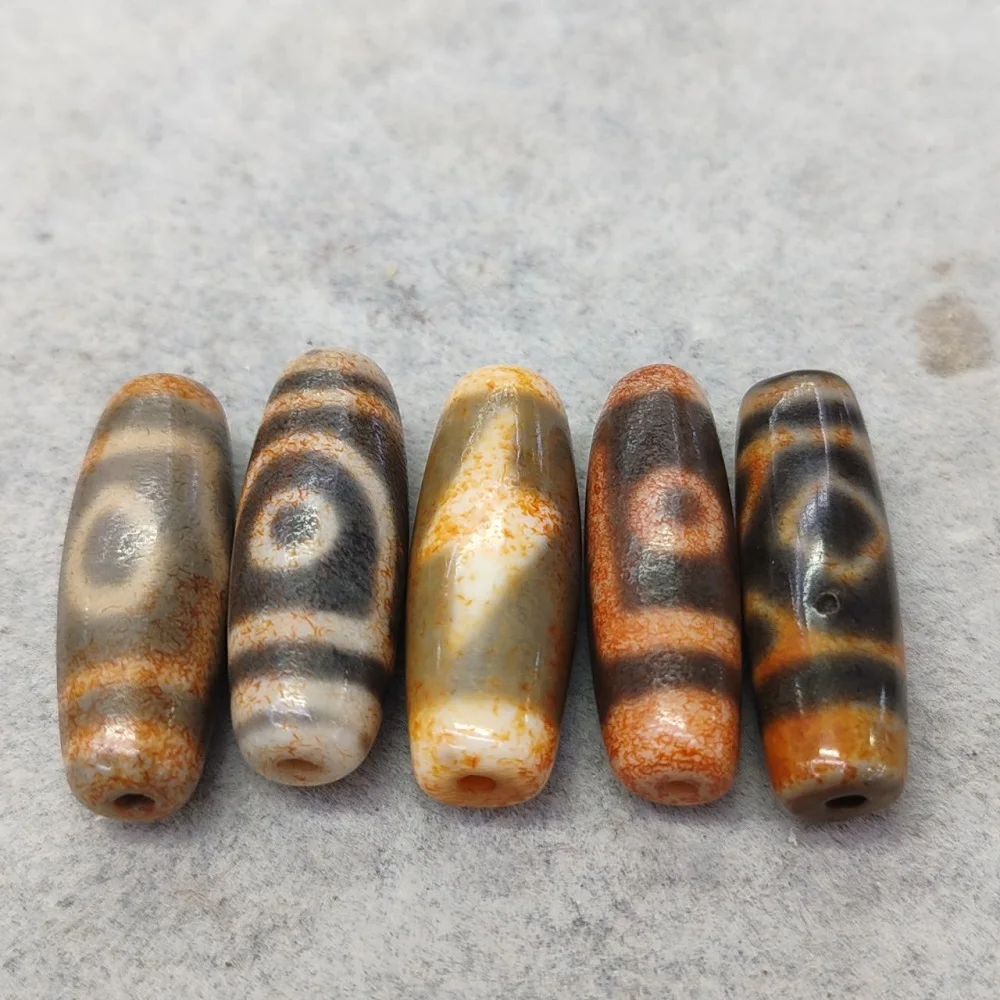 Tibet totem Agate Dzi Weathered Cinnabar qin 1 eye 2 eyes 3 eyes 5 eyes lightning Bead Necklace Pendant DIY Accessories