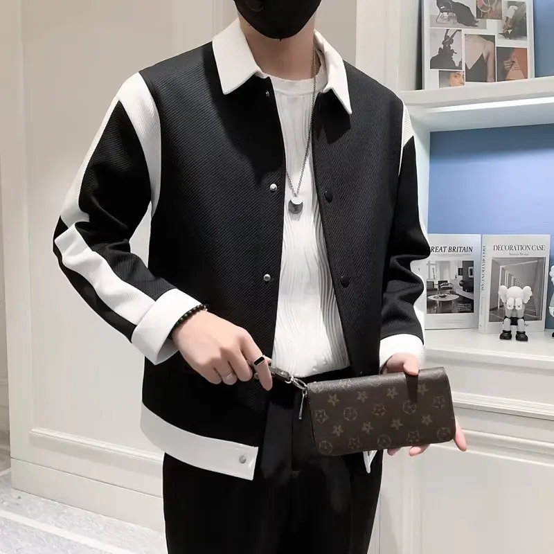 

Осенний большой размер 250, модный мужской лоскутный цвет, элитный повседневный модный американский воротник, рабочая одежда, куртка-манто