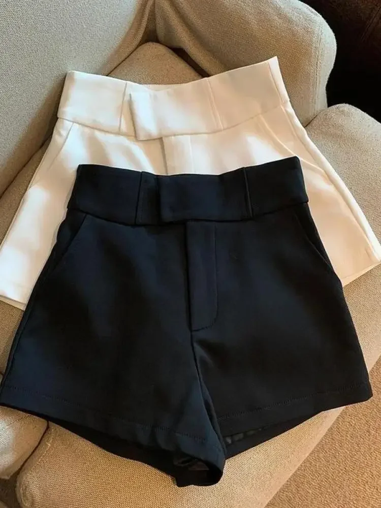 

Pop Y2K Streetwear Black Shorts Women Elegant High Waist White A Line Wide Leg Suit Short Sexy Club Slim Hot Short Pants New