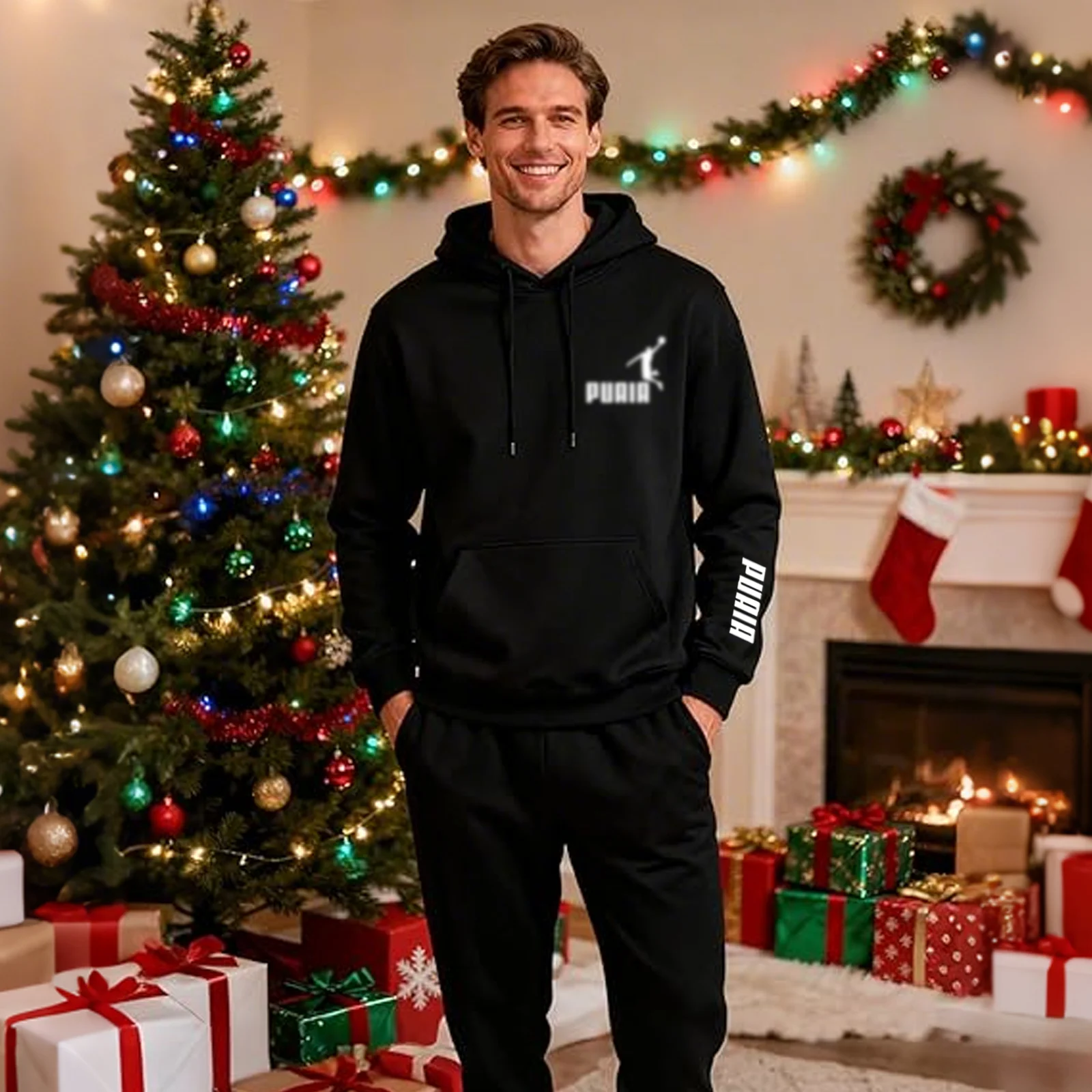 ملابس رياضية رجالية مناسبة للركض، تتميز بنطال رياضي كاجوال بغطاء للرأس. 2026 قريب خارجي، مريح وعالي الجودة #1