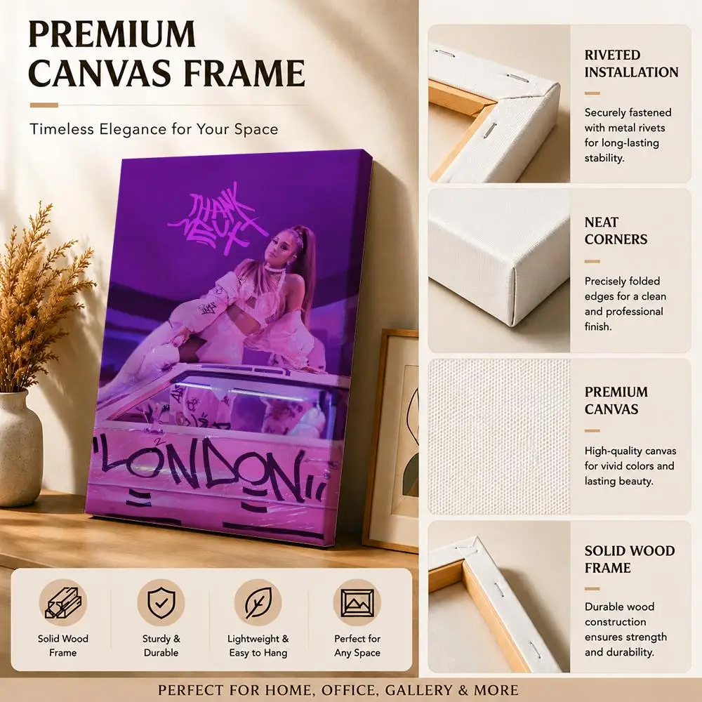 Pop Singer A-Ariana Grande Framed Wall Painting Canvas Art Poster with Solid Wood Frame for Living Room Home Decor
