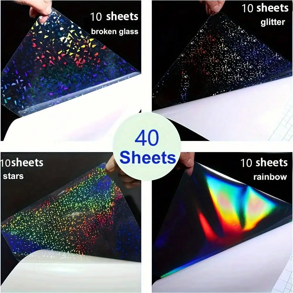 Gemischt 20/40 Stück A4 holografische klare Vinyl-selbstklebende, wasserdichte, transparente Kaltlaminierfolie für Büro- und Schulbedarf – Detail 2