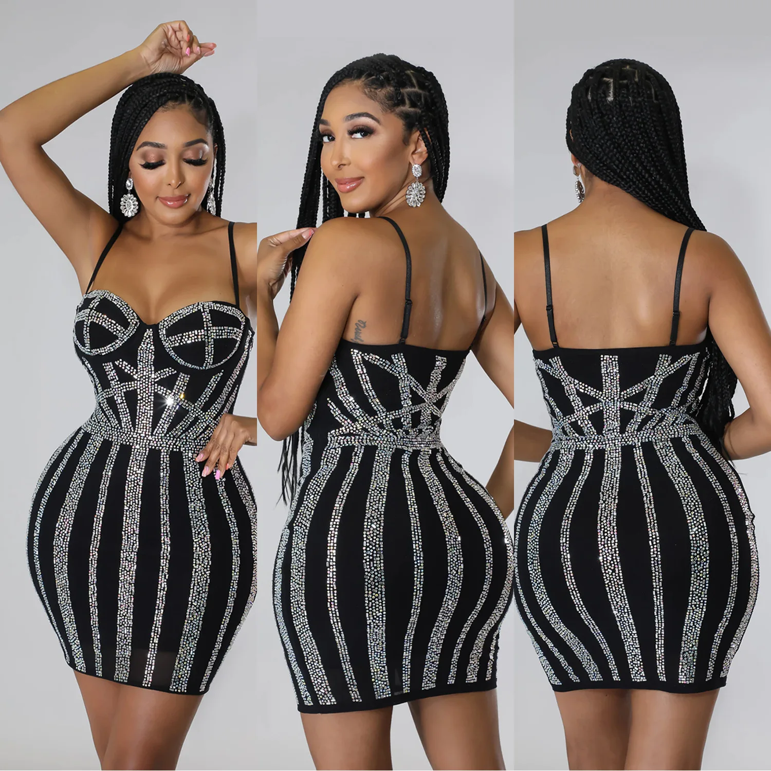 

Summer women's clothing fashionable and sexy tight hot diamond suspender dress female slim and thin temperament streetwear new