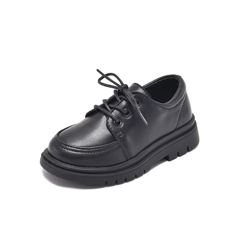 Black Kids Leather Shoes with Anti Slip Soft Sole and Round Toe, Spring and Autumn Outdoor Kids Leather Shoes Zapatillas Mujer