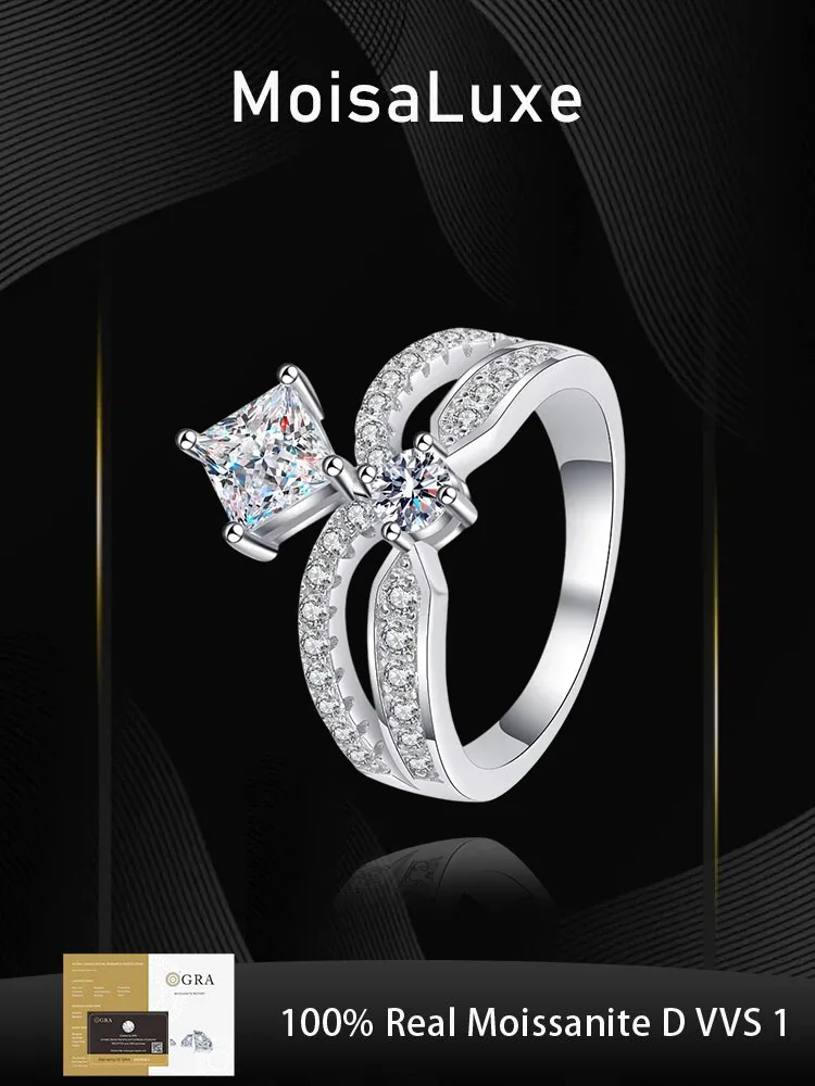 

MoisaLuxe Official Store Sterling 925 Silver with GRA Certified 1.3 Carat Princess Cut Moissanite Ring Jewelry for Women Wedding