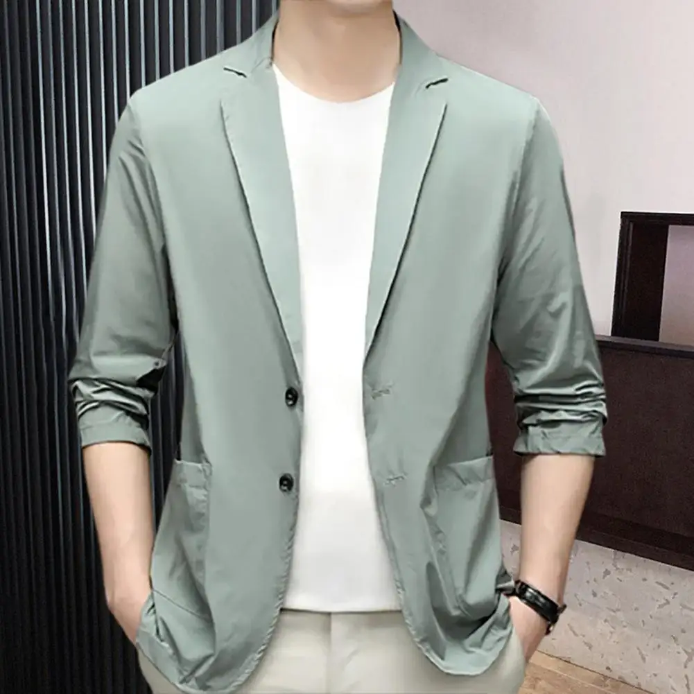 Chic Men Business Jacket Soft Men Business Coat 3/4 Sleeves Sunscreen Men Business Coat  Daily Wear