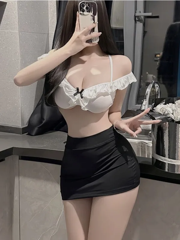 Sexy Lingerie Role-playing Secretary Split Body Mature Charm Elegant OL Uniform Seductive Bag Buttocks Skirt For Women Set ALGA