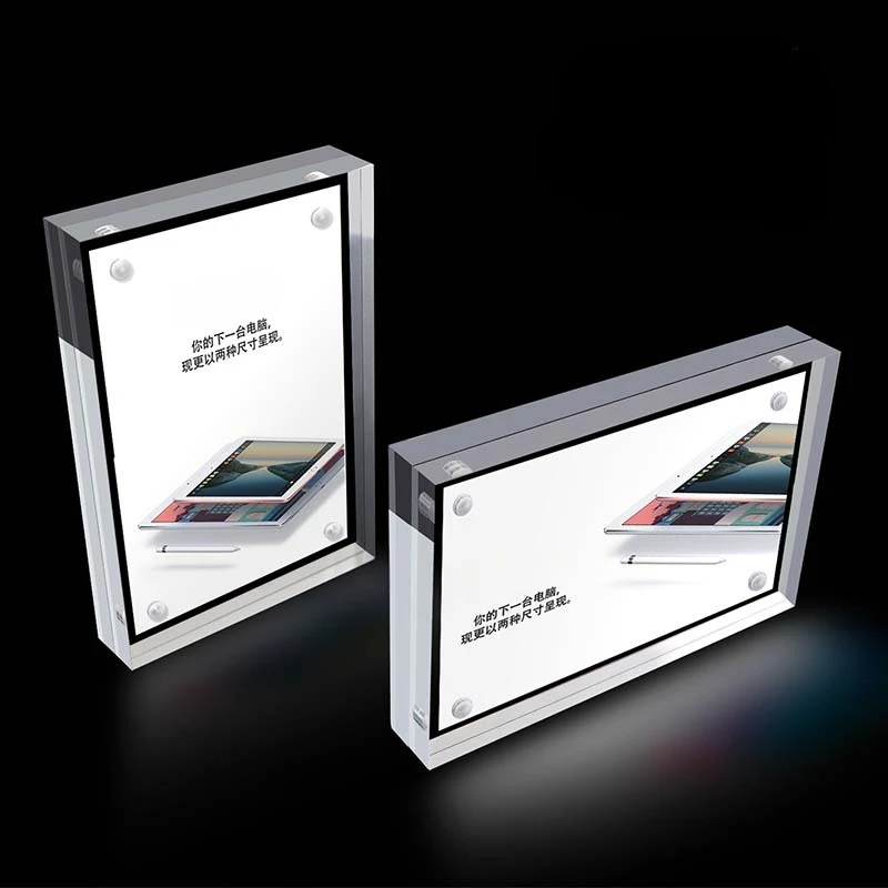 Acrílico Forte Magnético Espessado Cartão de Mesa, Transparente A6 Vertical Double-Sided Display Card, 7"