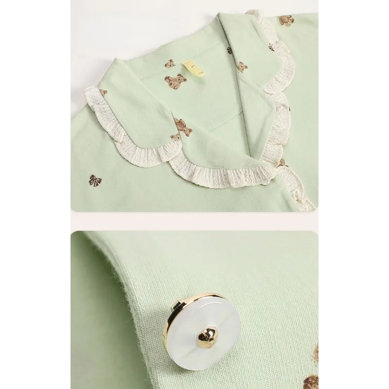 2024 New Pajamas Autumn Long Sleeve Pants Sleepwear Round Neck Spring Autumn Homewear Cardigan Cotton Simple Loose Loungewear