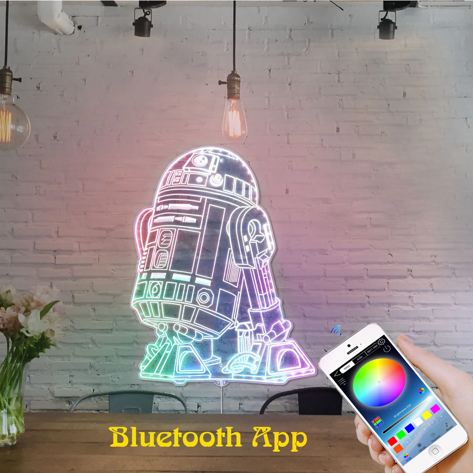 R2D2 Dynamic RGB Edge Lit LED Sign, Game Room Decor, Gaming Night Light