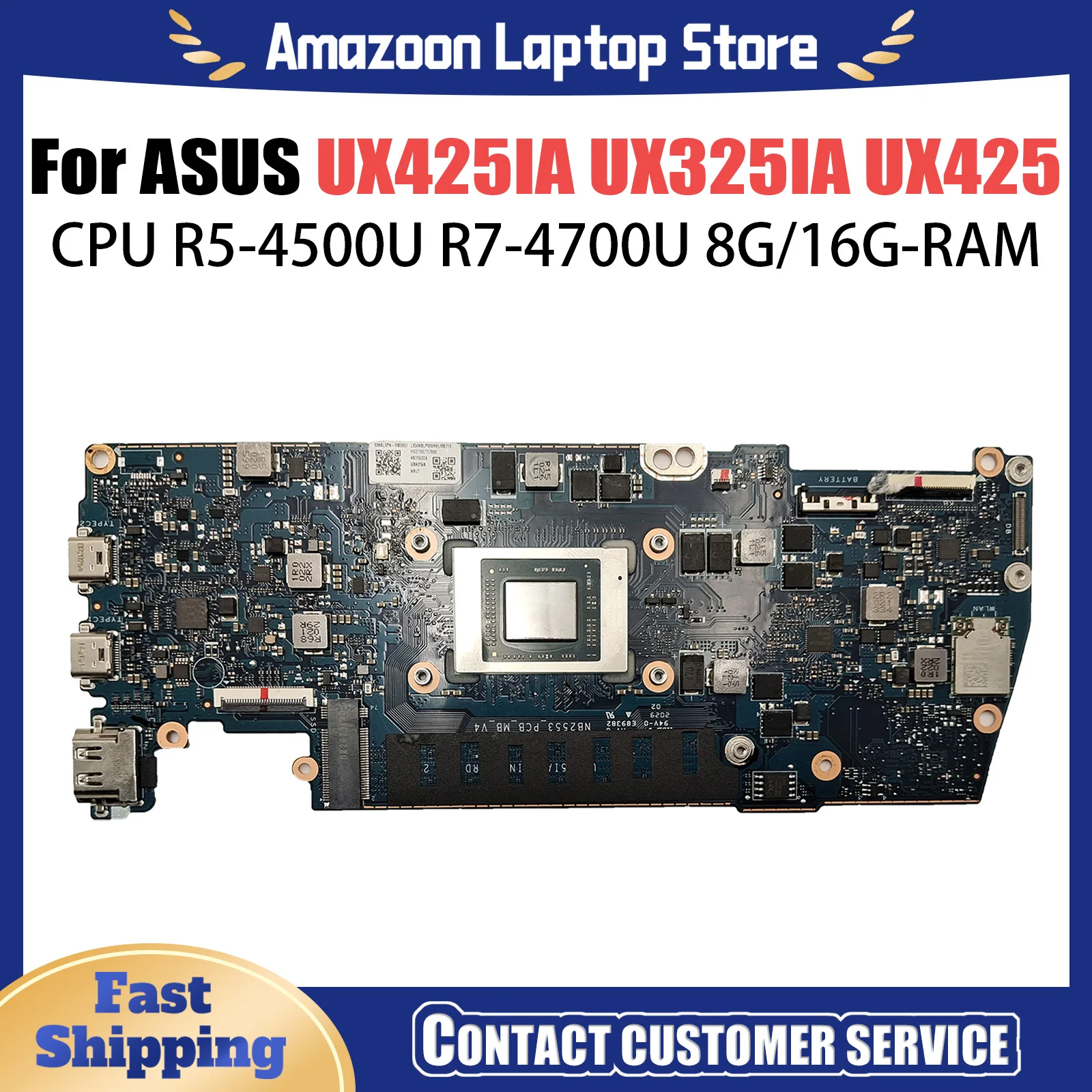 UX425IA Mainboard For ASUS ZenBook UX425 UX425IA UX425I UM425IA Laptop motherboard With R5-4500U R7-4700U CPU 8GB 16GB RAM