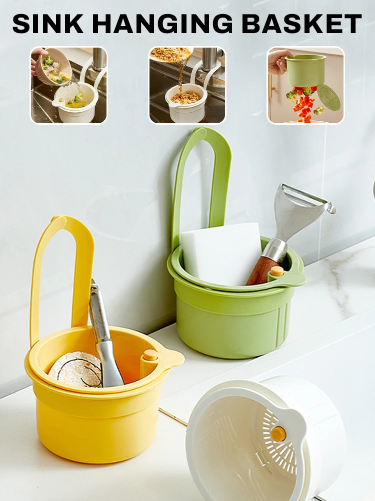 1PC Creative Sink Hanging Strainer Basket Openable Bottom Cover Quickly Drain Kitchen Garbage Filter Multifunctional Detachable image 5