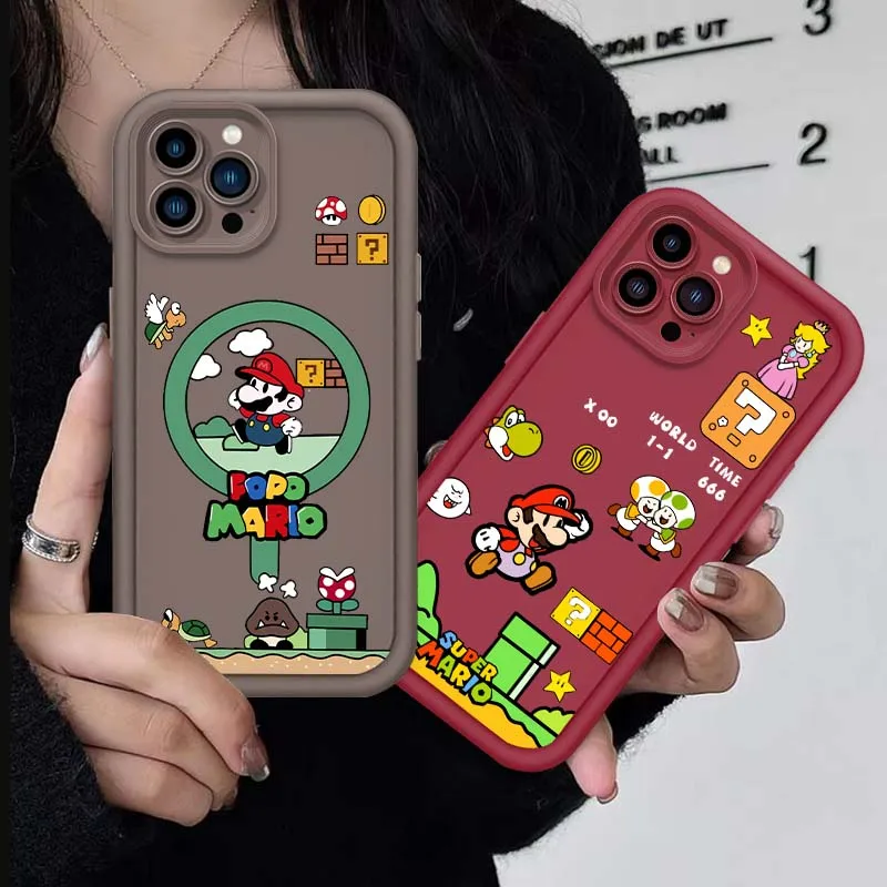 

M-Marios Cartoon Cute For Apple iPhone 16 15 14 13 12 11 Pro Max Plus Eye Ladder Soft TPU Silicone Cover