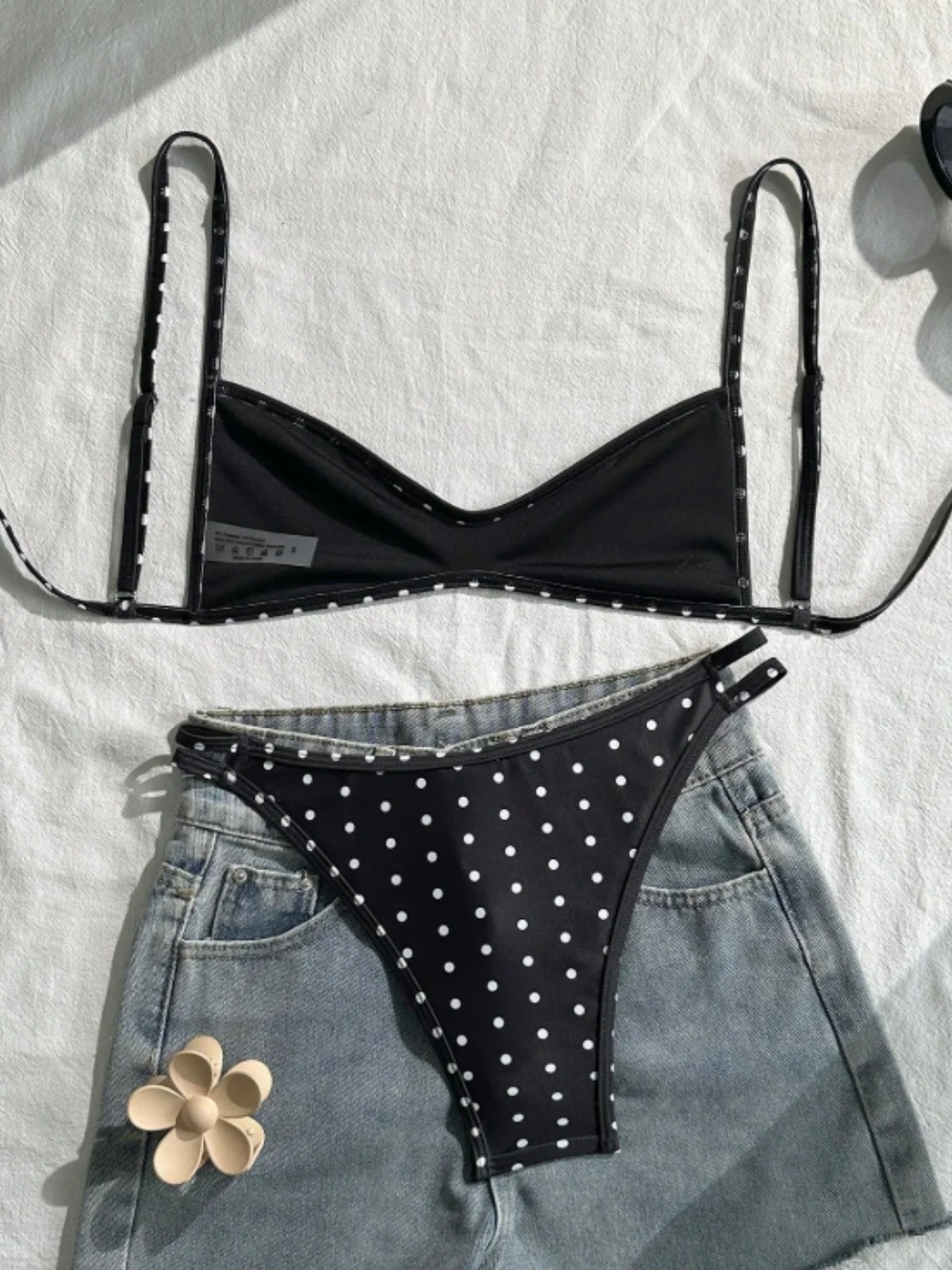 Sexy Black Polka Dot Print Micro Bikini 2026 Women Pleate Push Up Bra Hollow Out Thong Swimsuit Bathing Suit Holiday Swimwear