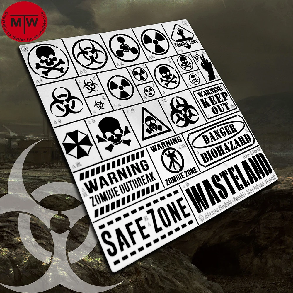 

Alexen Wasteland/Zombie/Danger Biohazard Warning Leakage Spray Stencil Template Model Tools AJ0048