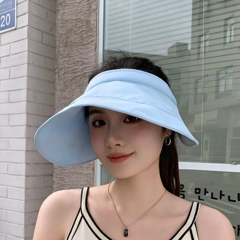 

Foldable Sunscreen Empty Top Hat UV Protection Solid Color Sun Protection Hat Large Wide Brim Female Sunshade Hat Outdoor