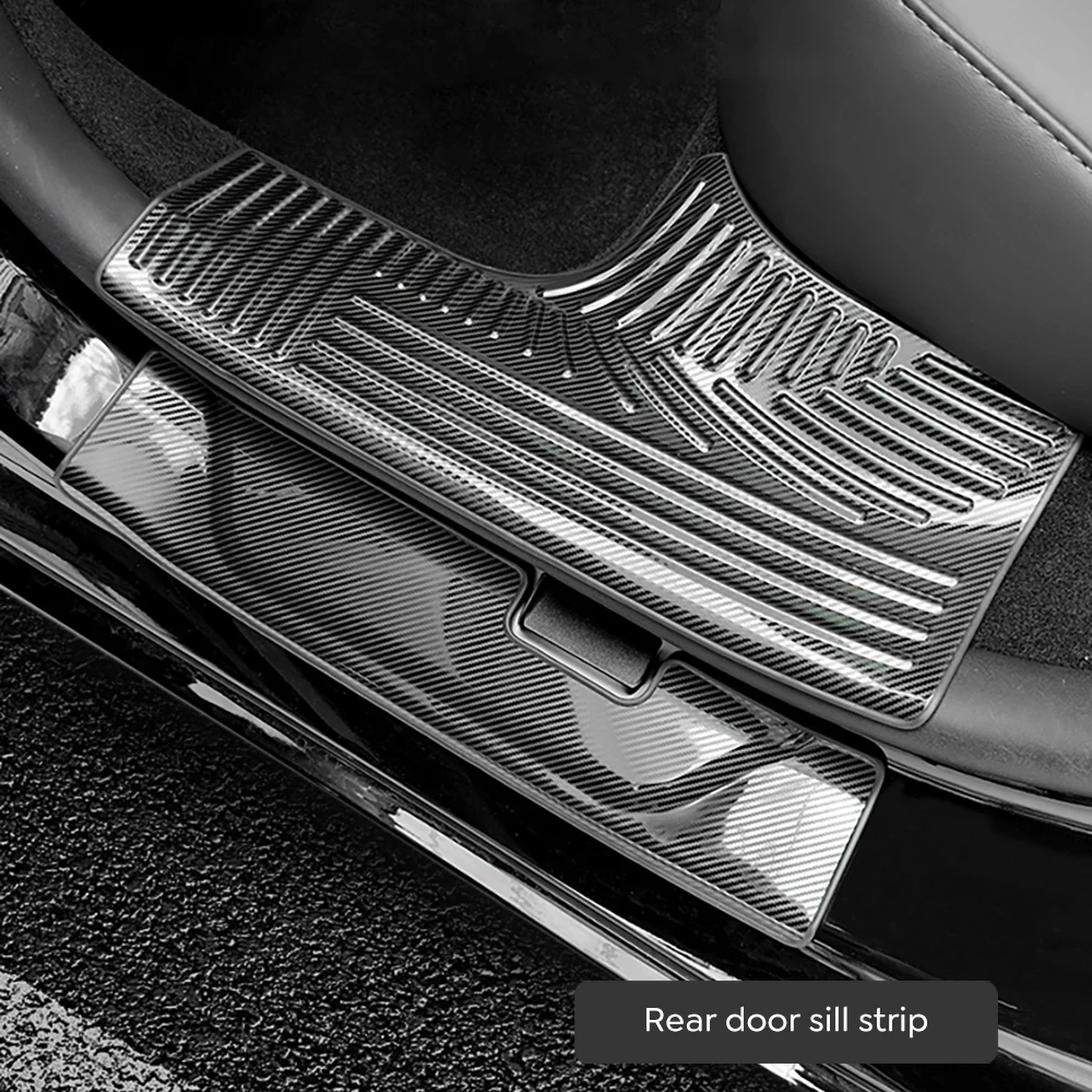 For Tesla New Model 3 Highland 2024 Stainless Steel Metal Threshold and Trunk Protection Strip Carbon Fiber Pattern Inner&Outer