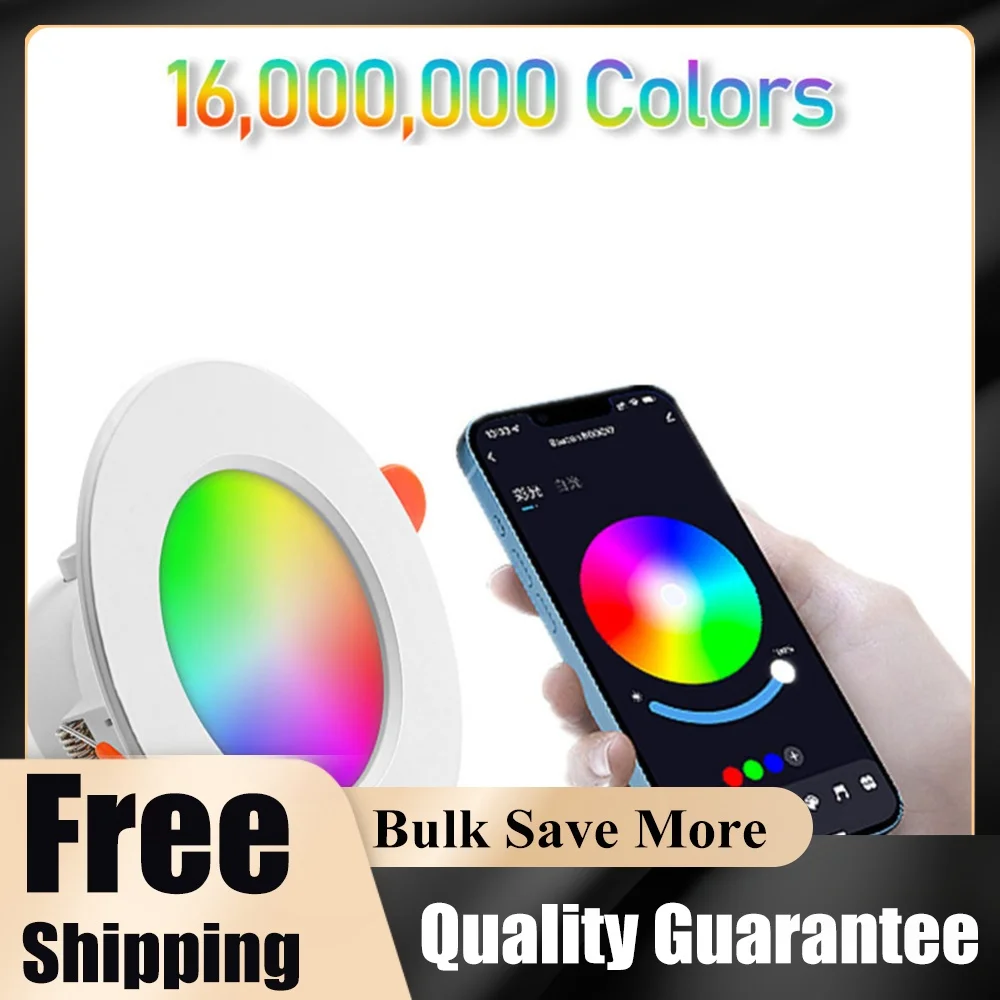10W Smart LED Downlight Bluetooth-Compatible RGB Smart Spotlight 2700K-6500K Recessed Ceiling Lamp for Living Room Bedroom Decor
