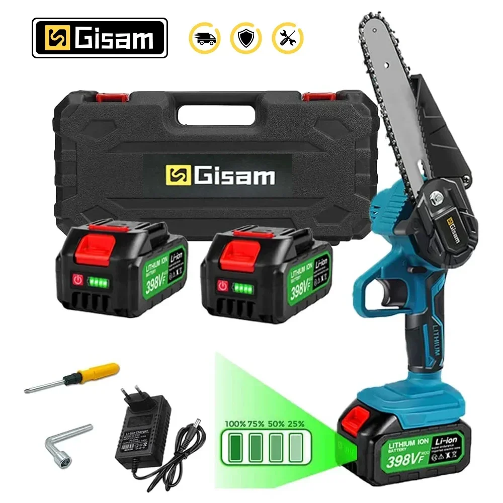 Gisam Battery Electric Chainsaw 6Inch Rechargeable Woodworking Saw Handheld Pruning Logging Saw Garden Tool for 18V 21V Battery