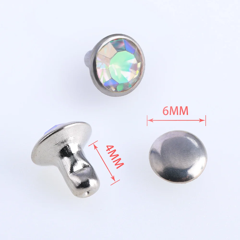 QIIY 6/8 mm Glasnieten Strass Glitzer Kristall AB Silber Rand Steine Ohrstecker mit Pflege Strasssteinen für DIY Kleidung Dekoration – Detail 2