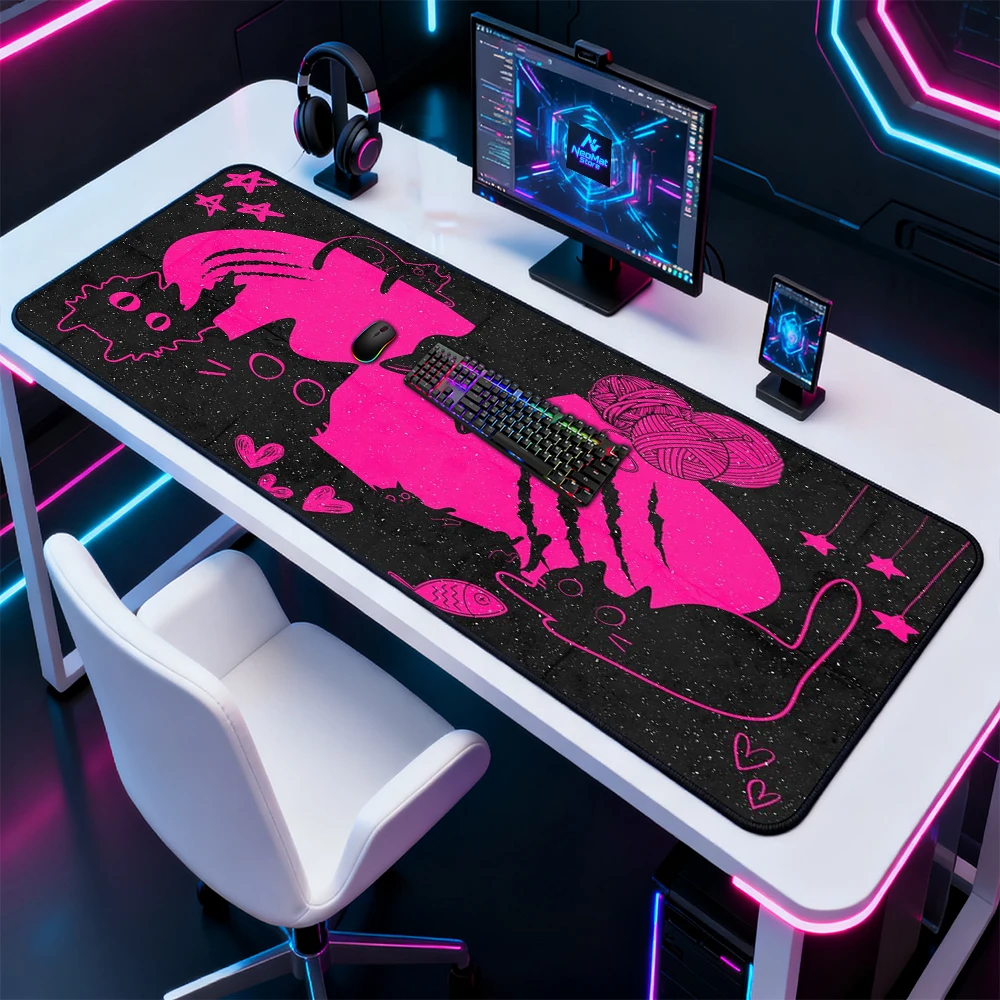 Cat Mousepad Desktop Mat Oversized Pink Cute Gaming 120cm XXXL Pc Accessories Soft Premium Workstation Study 140x60 Desk Mat
