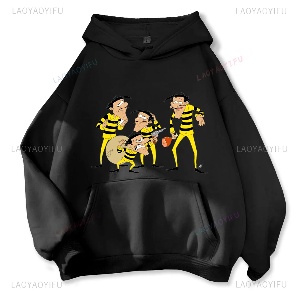 Lucky Luke Dalton Cartoon Graphics Casual Hoodie Harajuku Anime for Both Men and Women Daily Kawaii Round Neck Hoodie