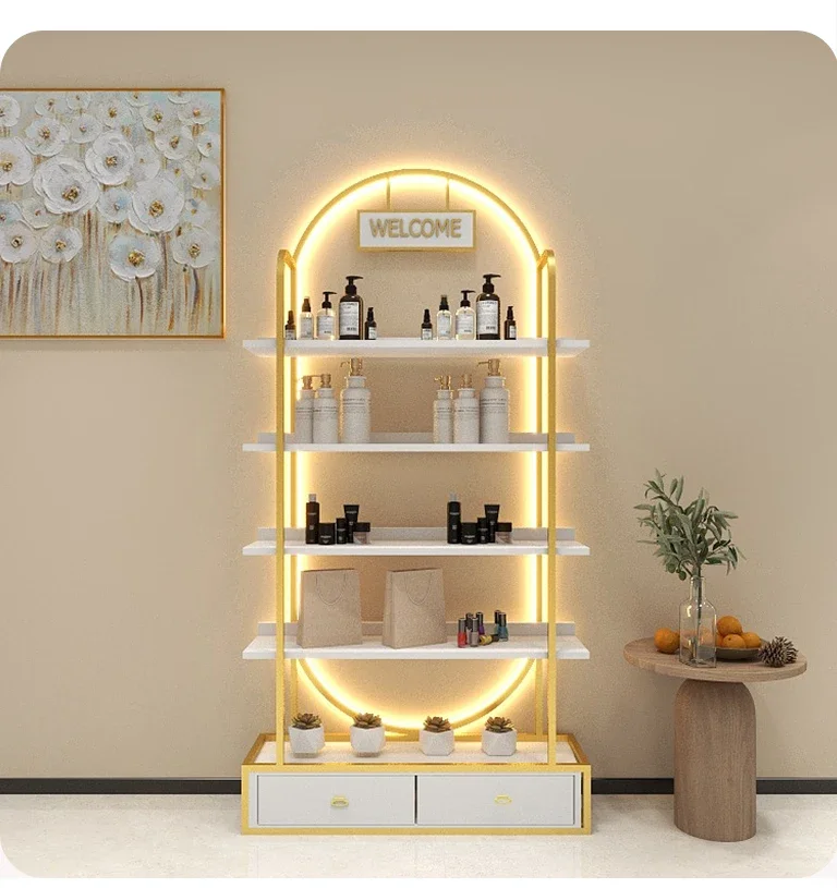 Products Display Rack Barber Shop with Light Display Cabinet Beauty Salon Product Cabinet Display Rack Skin Care