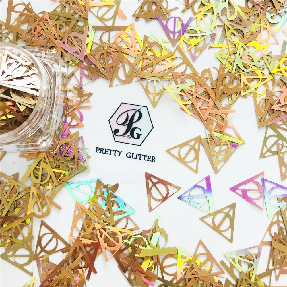 PrettyG Wholesale 10mm Hollow Triangles Holographic Glitter Sequin Potter Pattern For DIY Art Craft Nail Decoration Accessories