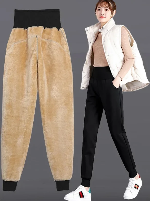 

Плюс размер Fce на подкладке Thiened Lamb бархатные повседневные облегающие брюки зимние новые свободные теплые утягивающие прямые спортивные штаны