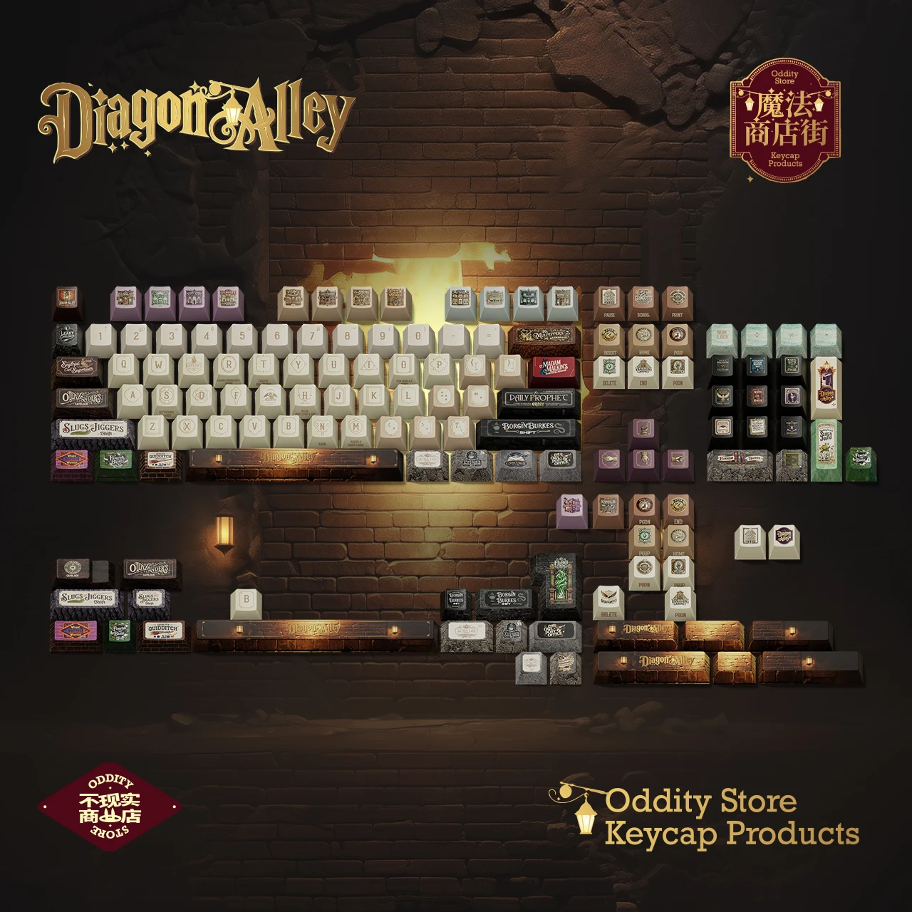 Diagon Alley Magic Shop Theme Keycaps Set PBT 140keys Cherry Profile Custom Original Handmade Keycaps for Mechanical Keyboard