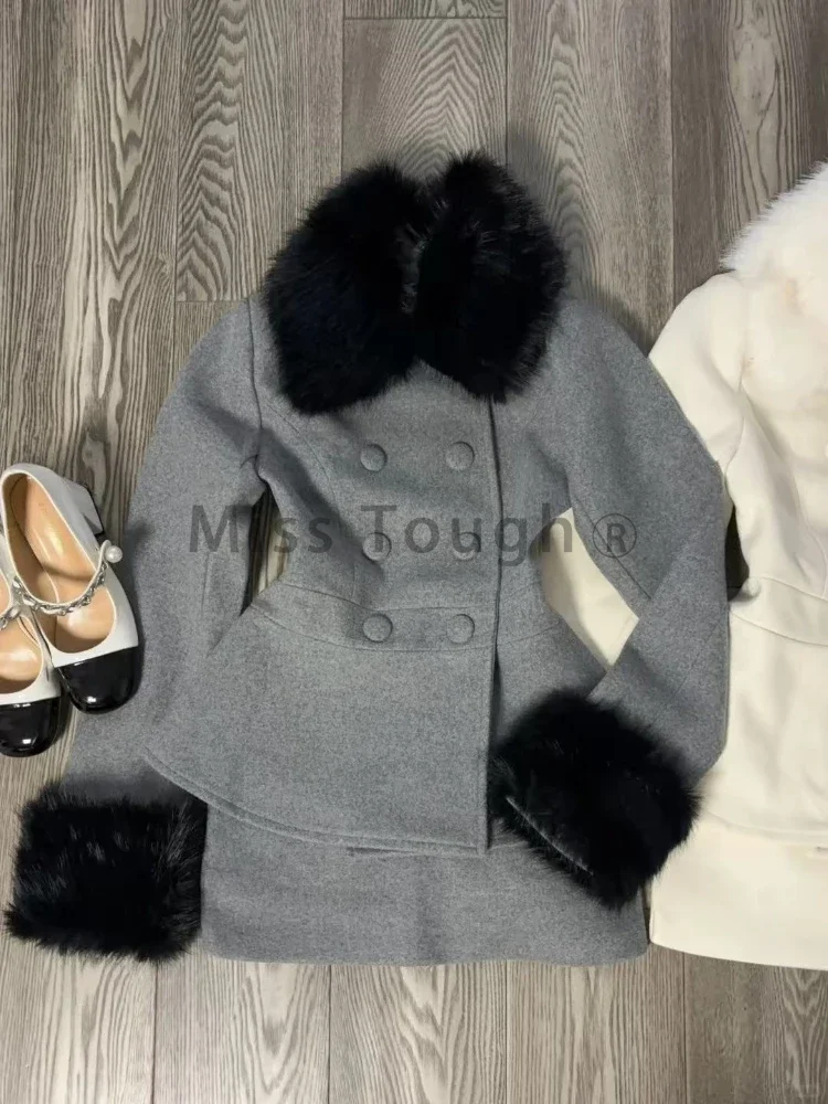 French Winter Fashion Elegant Slim 2-piece Set Women High Street Design Solid Long Sleeve Coat + High Waist Skirt Suit 2025 New