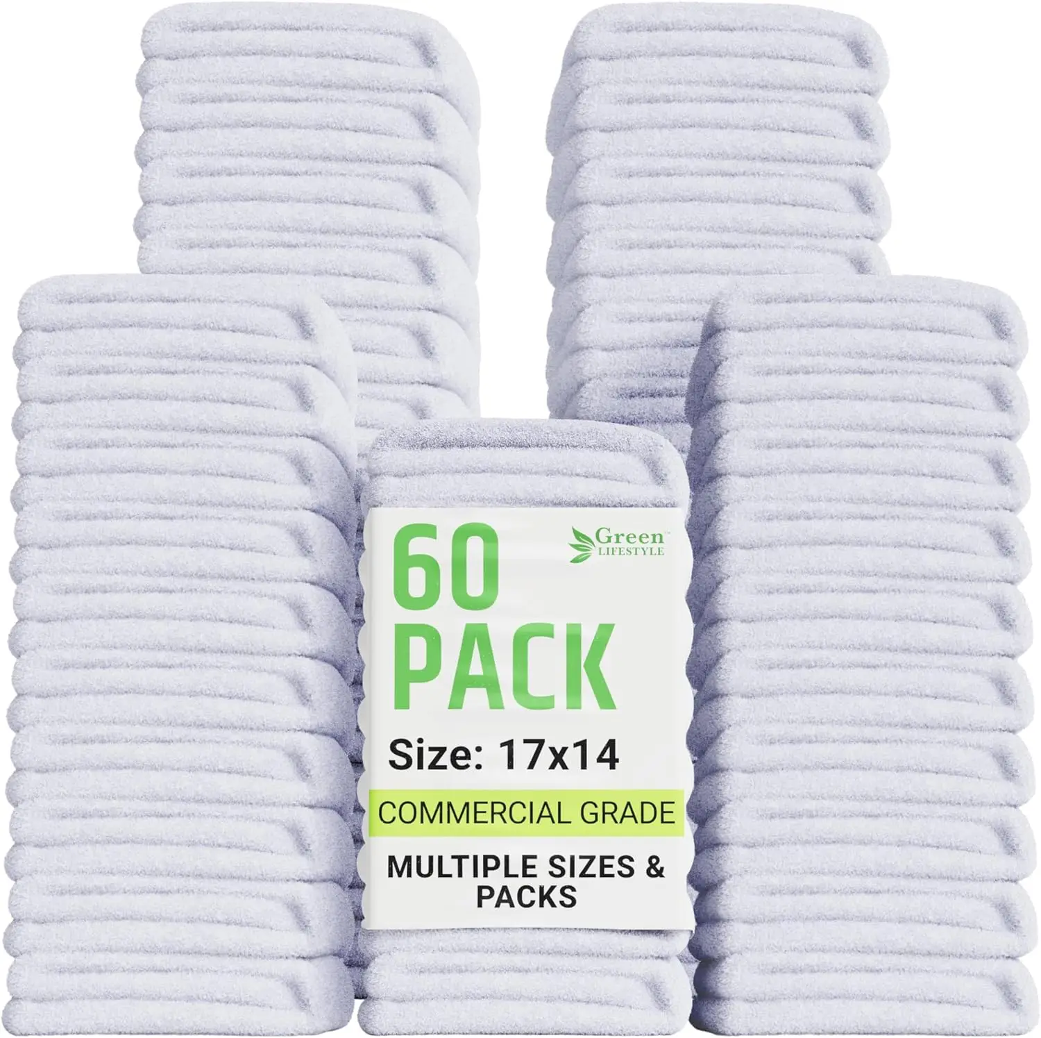 

60-Pack Cotton Wash Cloths, 14x17 Absorbent Cleaning Rags for Housekeeping, Kitchen Towels, Durable Terry Cloth
