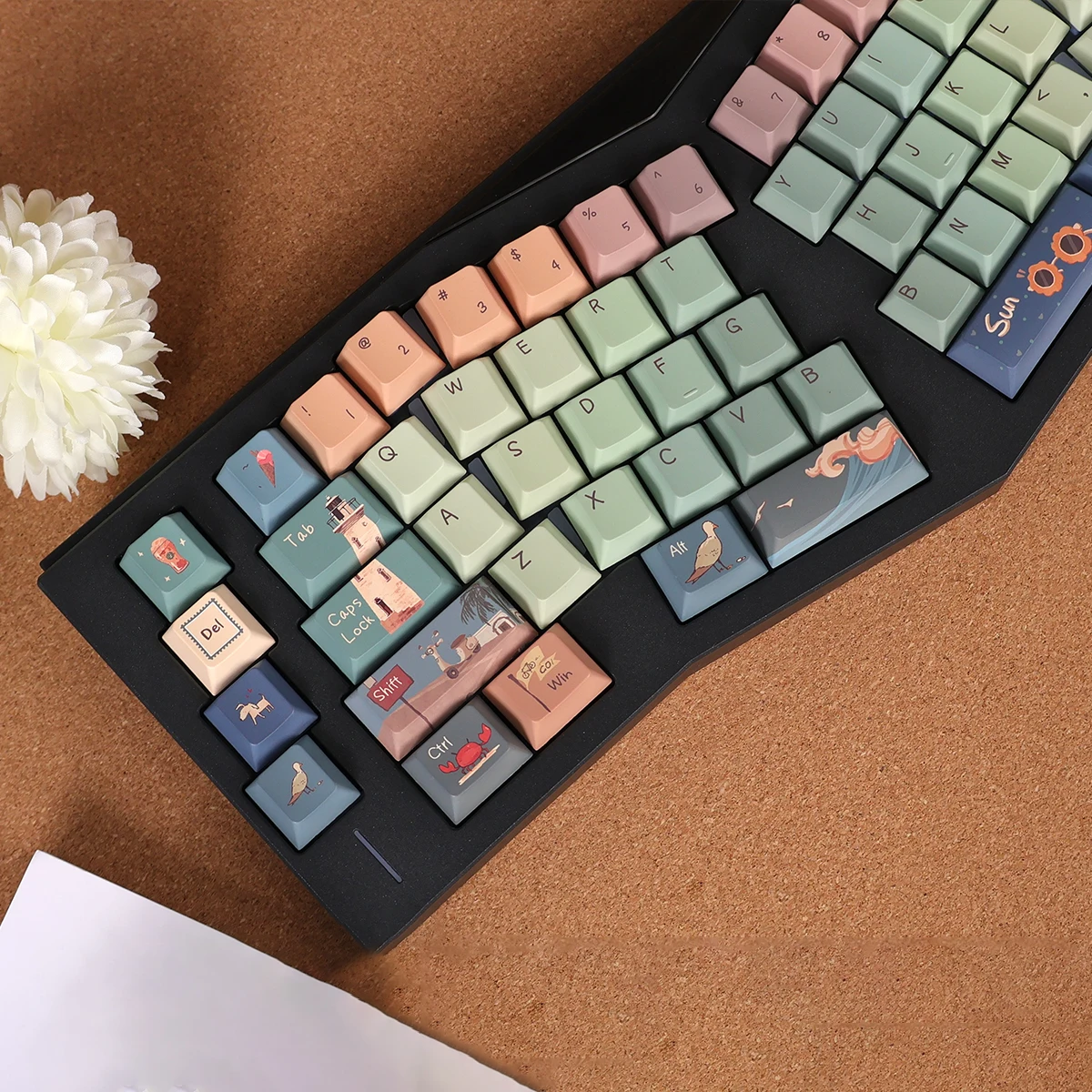 

Seaside town mechanical keyboard keycaps green full set PBT five-sided sublimation cherry original height