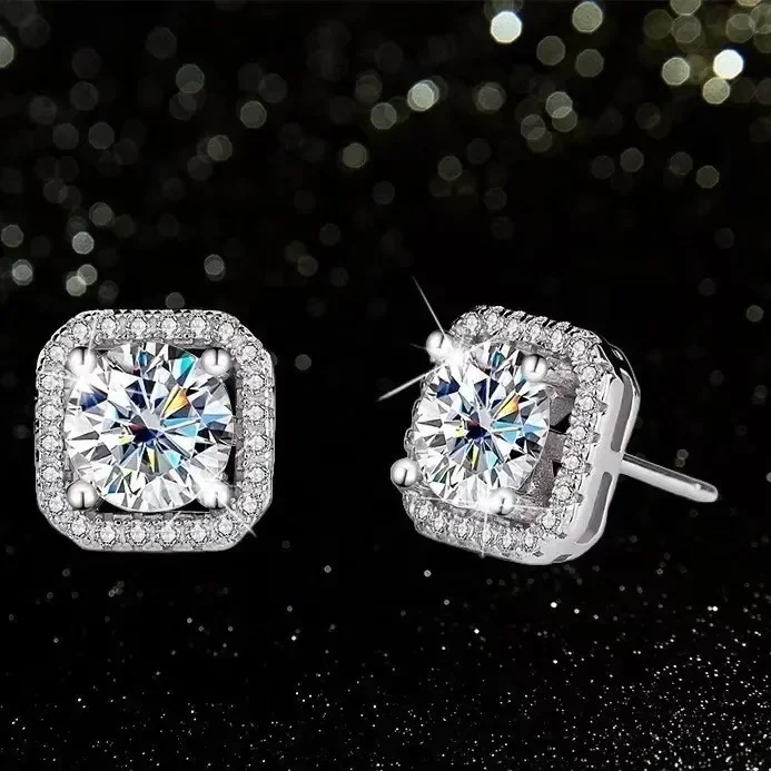 Diamond Mosonite Square Bag Earrings, Fashionable Gift