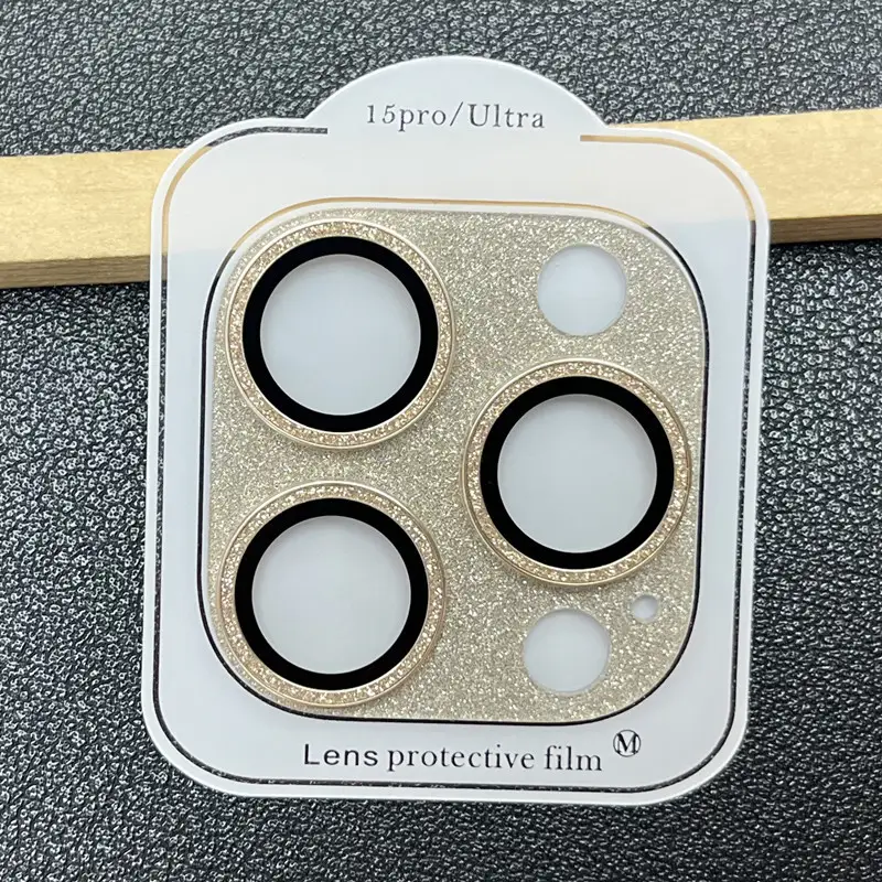 Bling Metal 9H Tempered Glass Camera Protector for iPhone 15 Pro Max Plus 14 Glitter Alloy Shield Lens Rings Cap Full Cover Film - Image 7