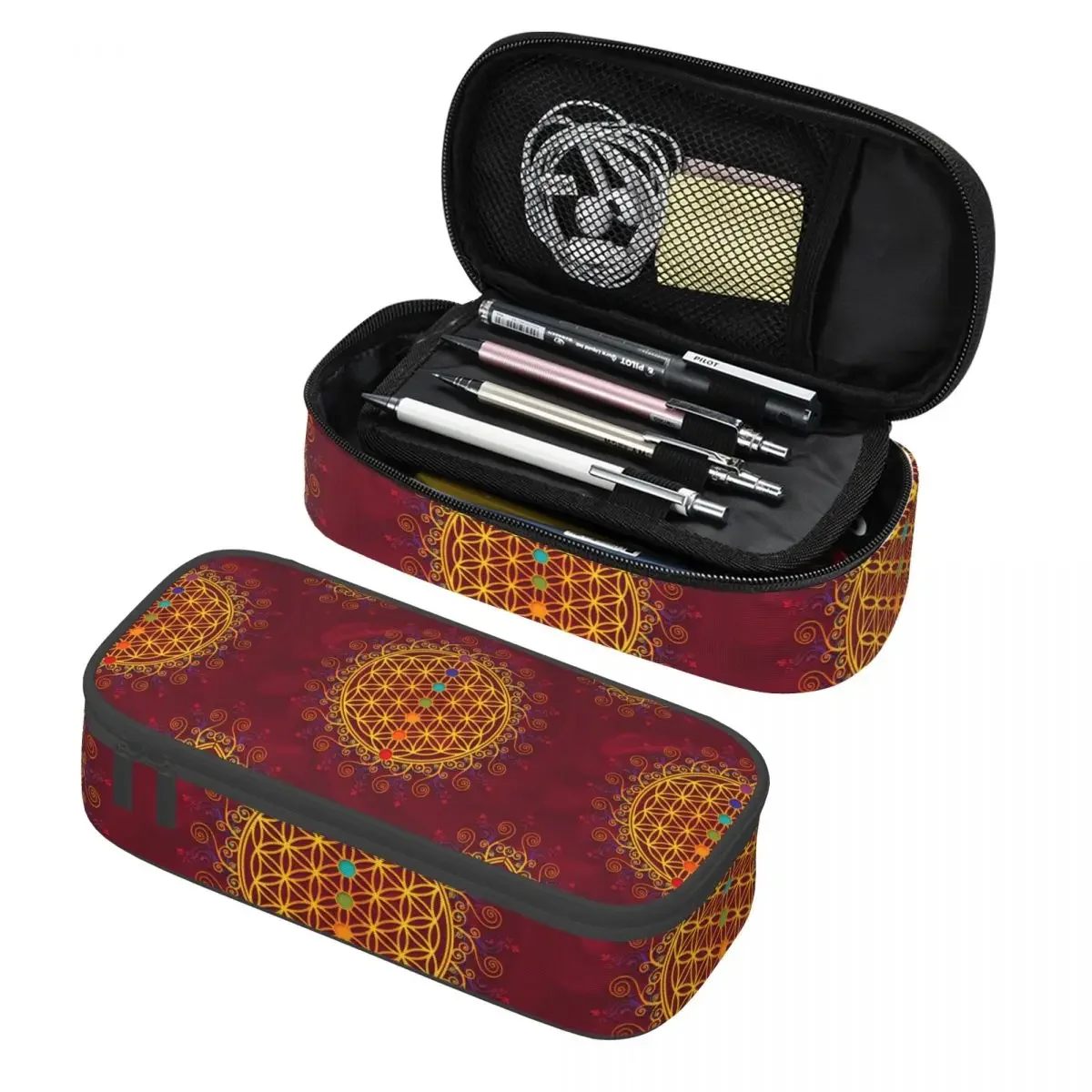 

Custom Kawaii Flower Of Life Pencil Cases for Spirituality Yoga Zen Mandala Large Capacity Pen Box Bag School Accessories