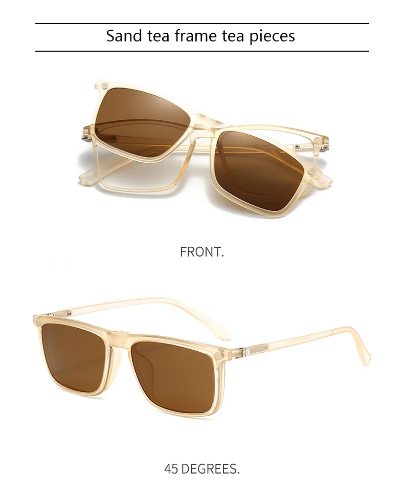 Transparente Damen-Sonnenbrille mit quadratischem Rahmen, 6-in-1-Brille mit magnetischem Clip, polarisierte Nachtsichtbrille für Herren – Detail 26